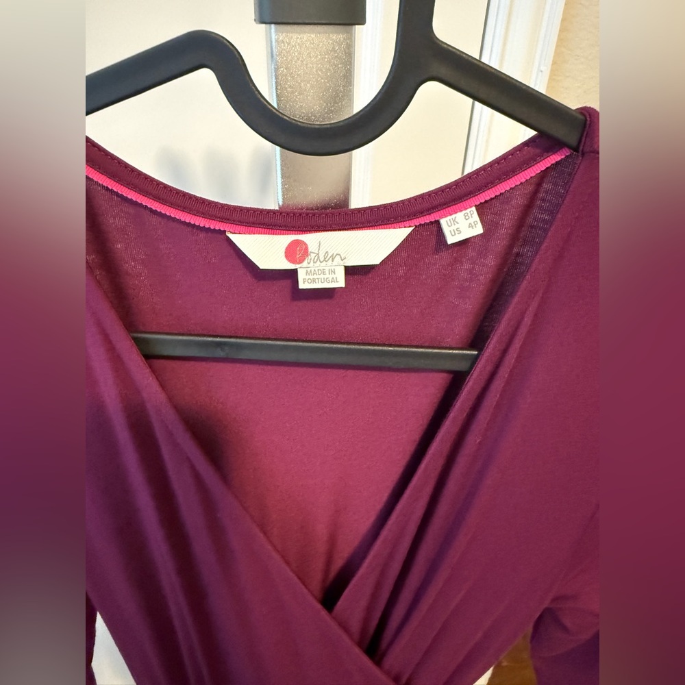Boden Long Sleeve Color Block Wrapped Dress in Purple and Pink - Picture 5 of 9